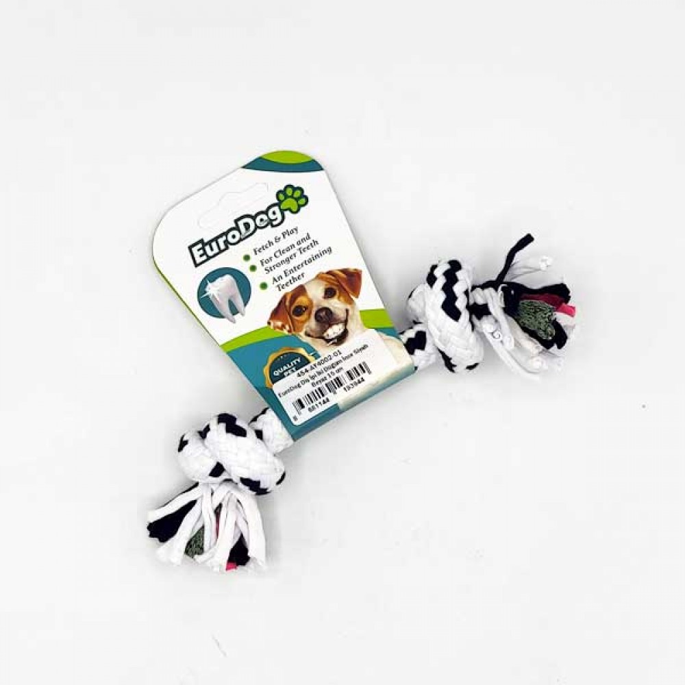 EuroDog Diş İpi İki Düğüm İnce Siyah Beyaz 15 cm