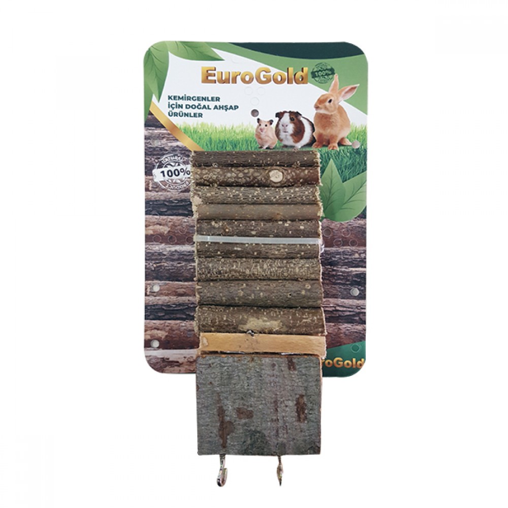 EuroGold Doğal Ahşap Kemirgen Merdiveni Çift Platformlu 7x35cm