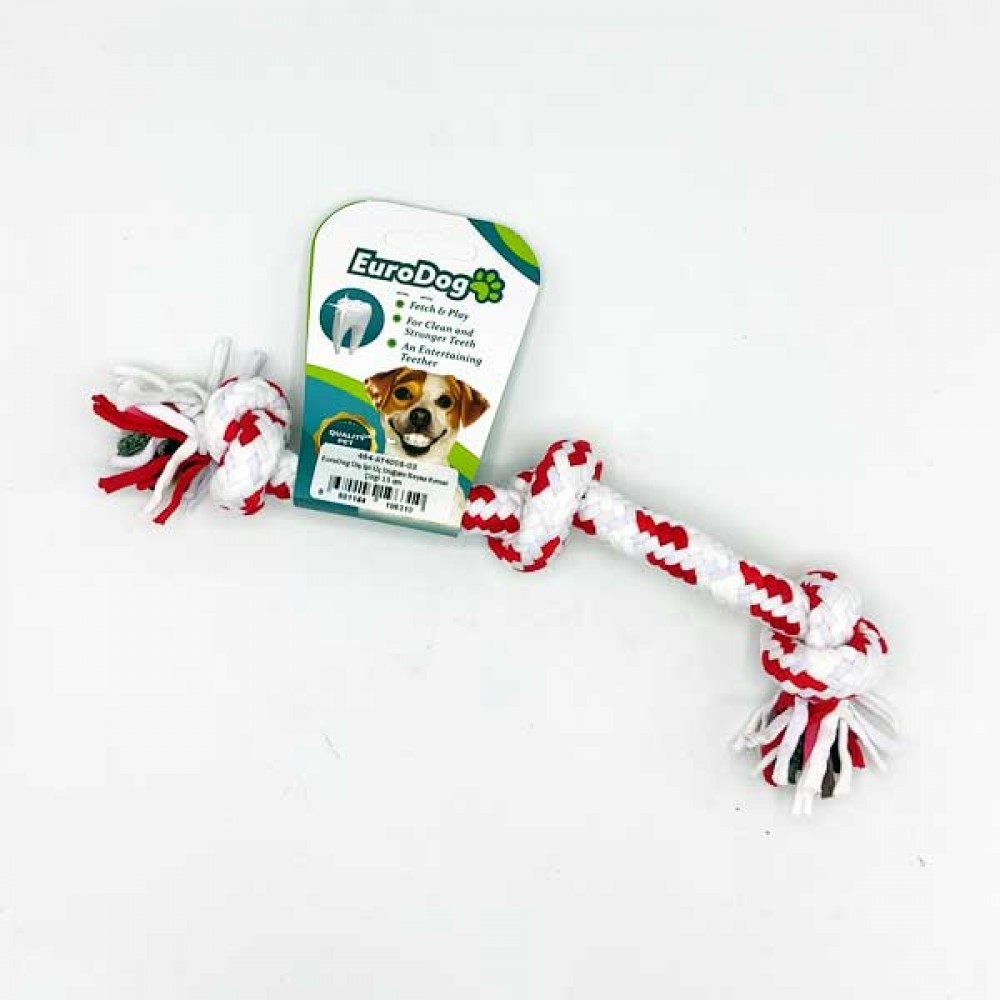 EuroDog Diş İpi Üç Düğüm Beyaz Kımızı Çizgi 15 cm