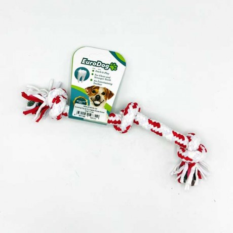 EuroDog Diş İpi Üç Düğüm Beyaz Kımızı Çizgi 15 cm